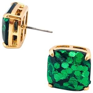 BRAND NEW Kate Spade LUCKY Emerald Green Glitter Stud Earrings